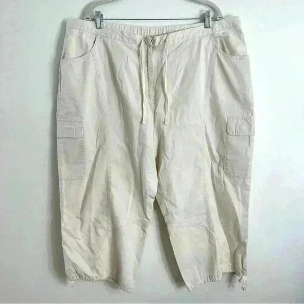 J.Jill Capri Cargo Pants Womens Size 22 Cotton High Rise Flat Front Drawstring